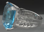 Vintage Large Blue Topaz Sterling Silver Ring - Size 6