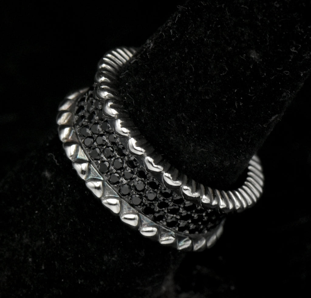 Vintage Sterling Silver Pave Set Black CZ Eternity Band - Size 7.25