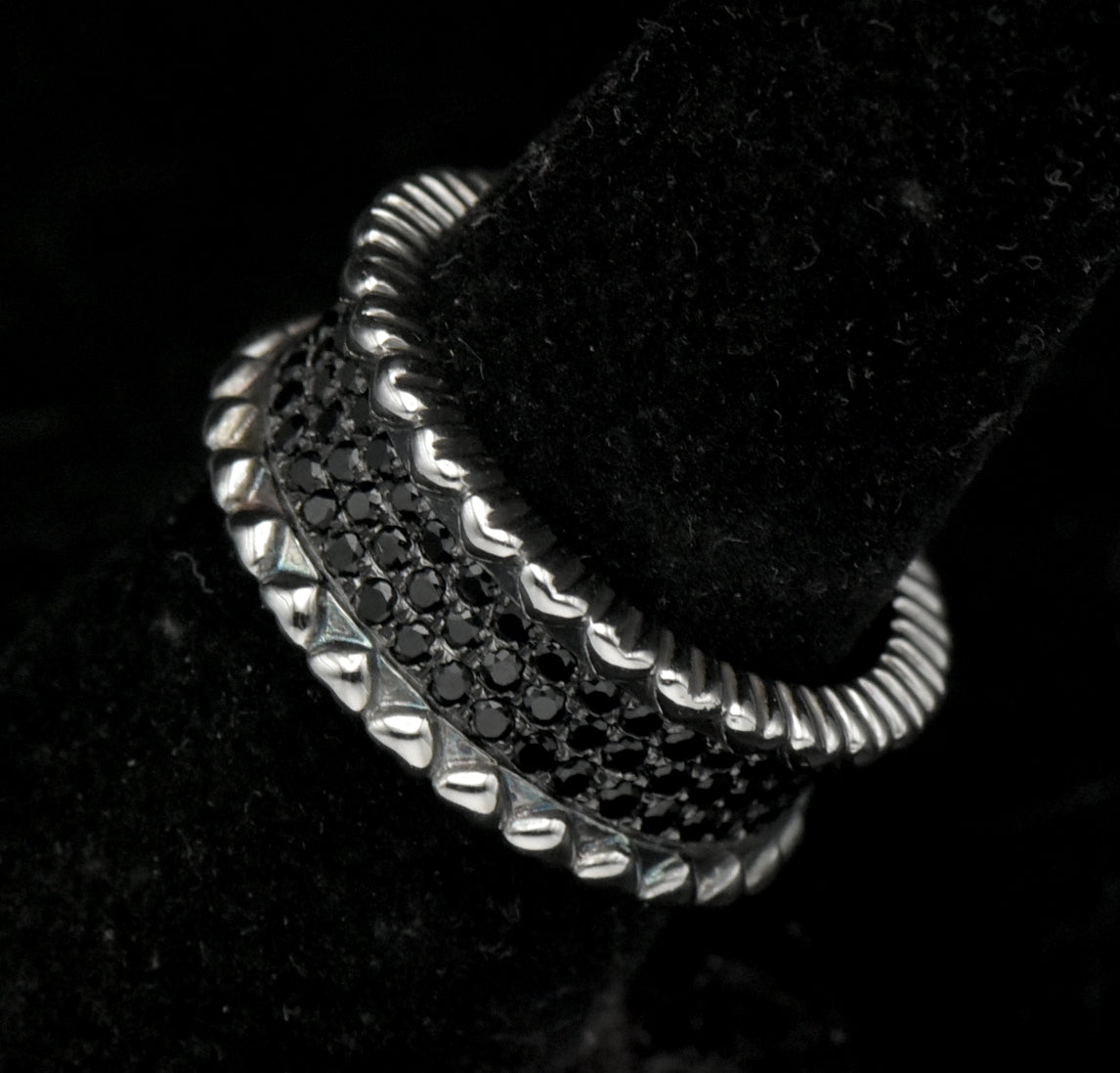 Vintage Sterling Silver Pave Set Black CZ Eternity Band - Size 7.25