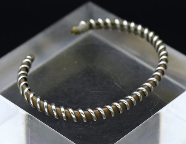 Vintage Sterling Silver Wrapped Bronze Cuff Bracelet