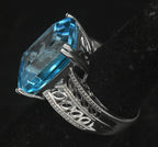 Vintage Large Blue Topaz Sterling Silver Ring - Size 6