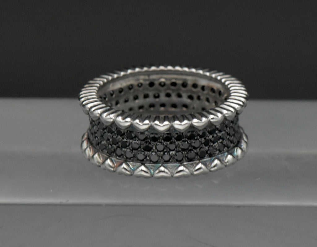 Vintage Sterling Silver Pave Set Black CZ Eternity Band - Size 7.25