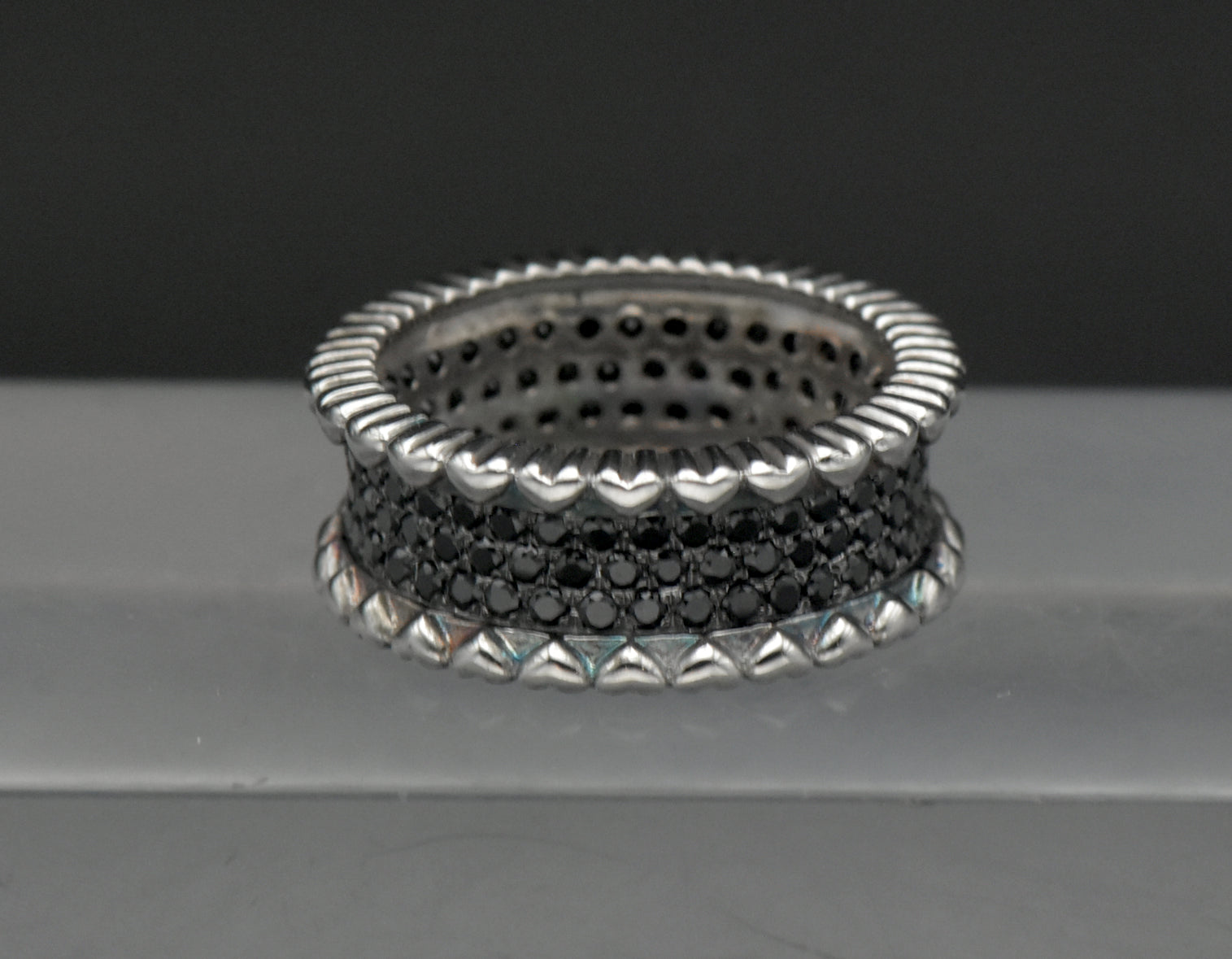 Vintage Sterling Silver Pave Set Black CZ Eternity Band - Size 7.25