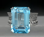 Vintage Large Blue Topaz Sterling Silver Ring - Size 6
