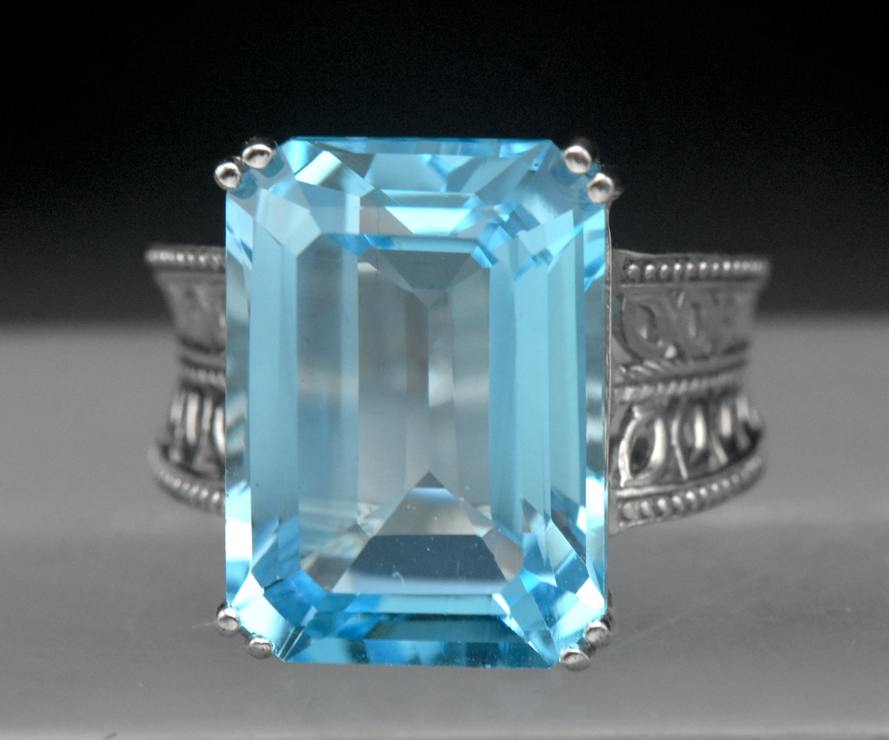 Vintage Large Blue Topaz Sterling Silver Ring - Size 6