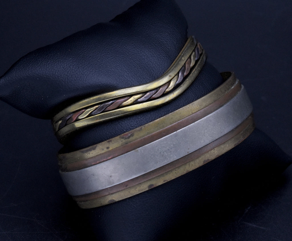 Vintage Pair of Handcrafted Mixed Metal Bracelets
