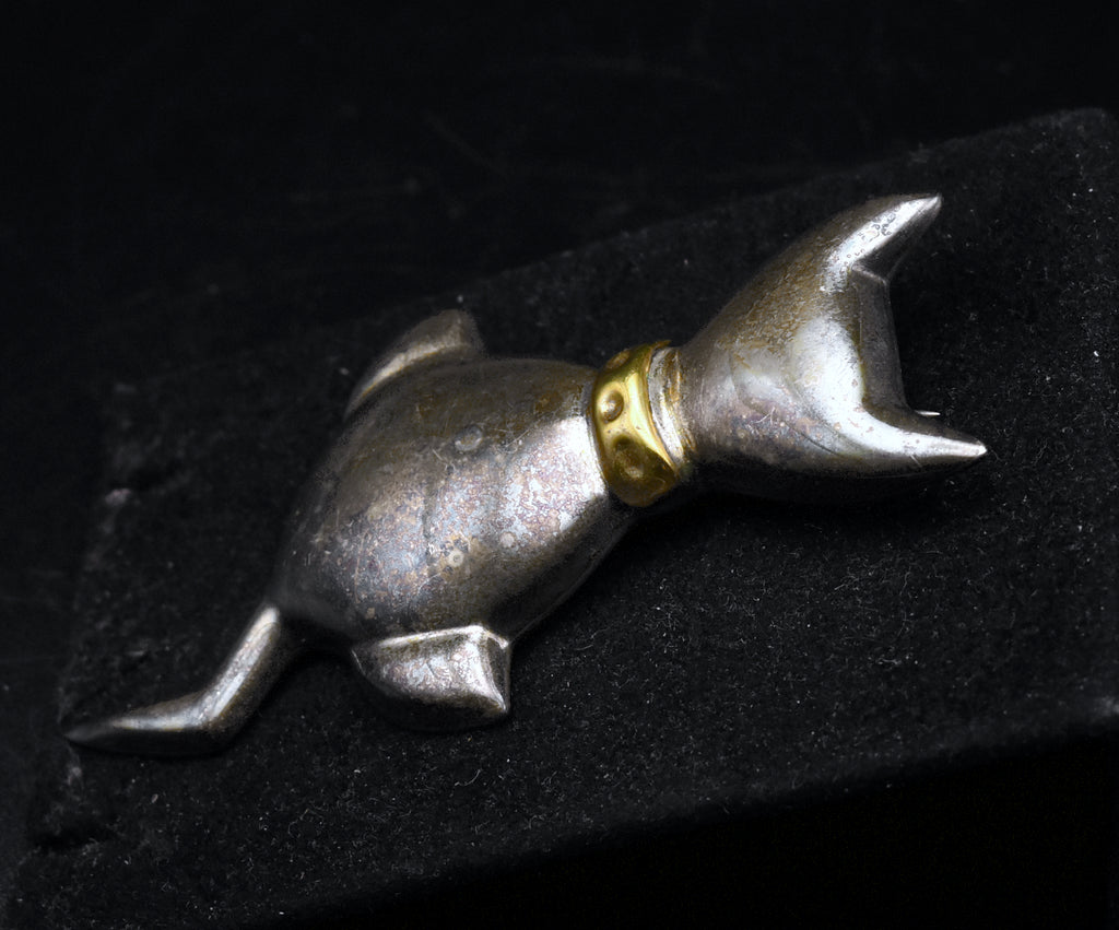 Vintage Handmade Sterling Silver Cat Brooch