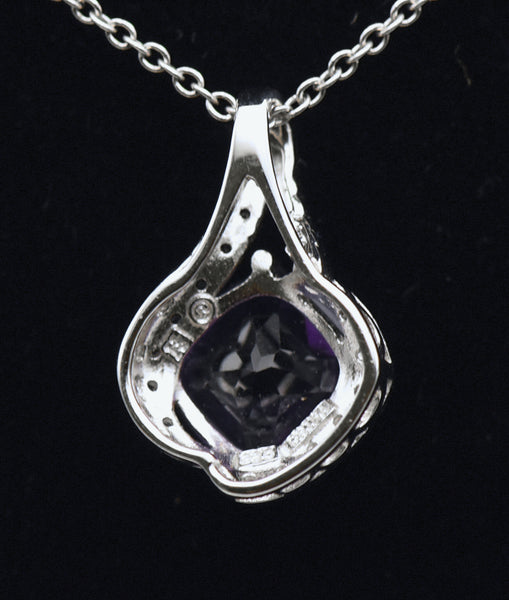 Vintage Amethyst and Rock Crystal Sterling Silver Pendant on Sterling Chain Necklace - 18"