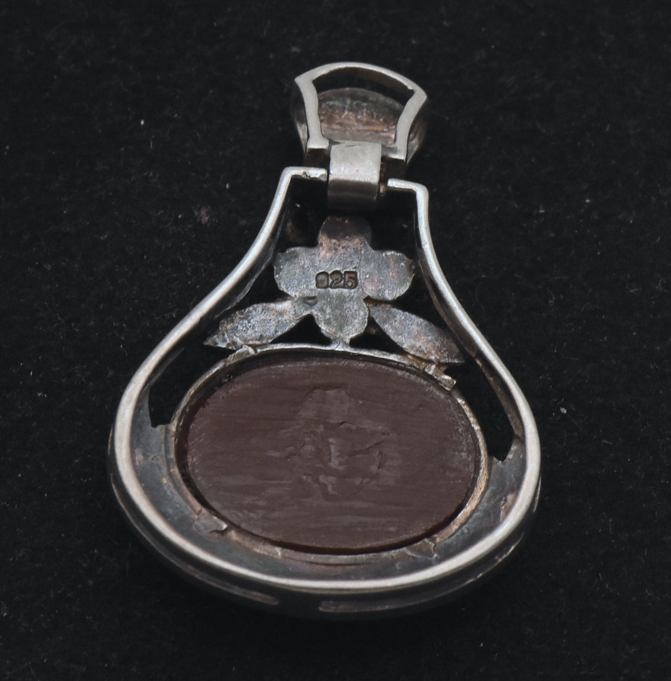 Vintage Sterling Silver Faux Carnelian and Marcasite Pendant