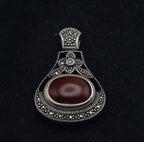 Vintage Sterling Silver Faux Carnelian and Marcasite Pendant