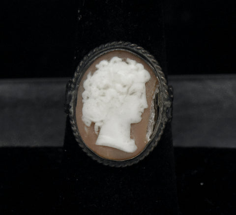 Vintage Handmade Cameo Sterling Silver Ring - Size 7