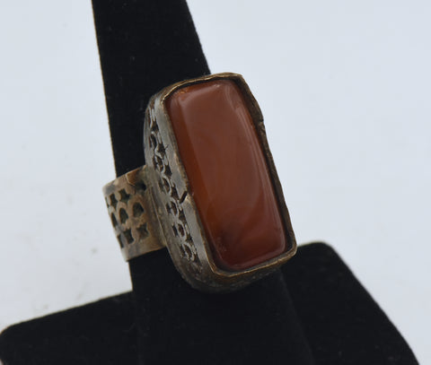 Vintage Handcrafted Carnelian Metal Ring - Size 7.75