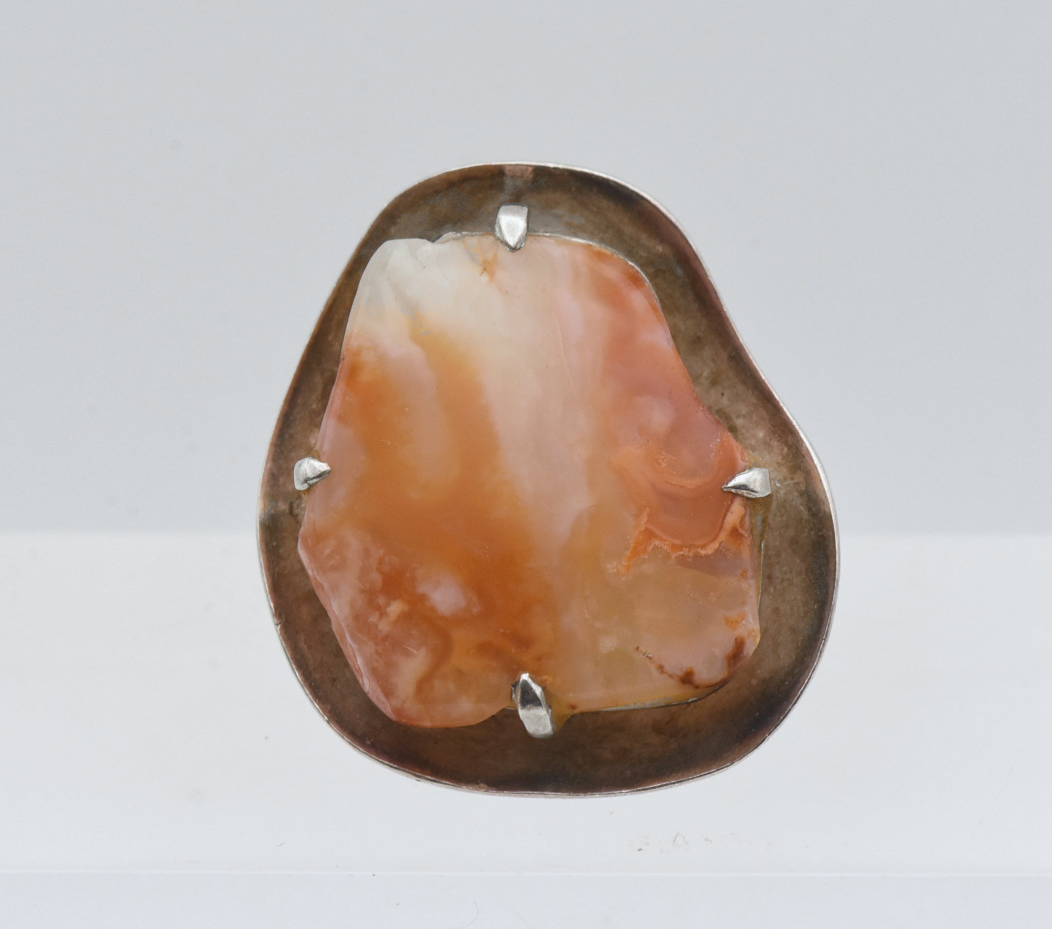 Vintage Handmade Carnelian Modern Design Silver Ring - Size 6.75