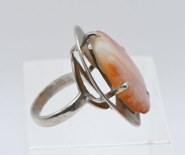 Vintage Handmade Carnelian Modern Design Silver Ring - Size 6.75