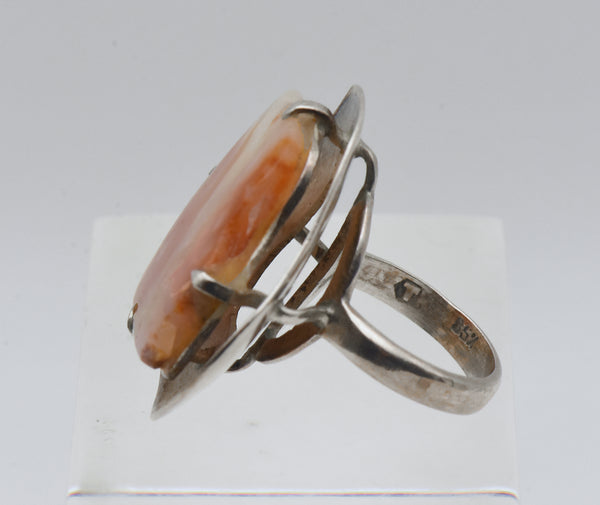 Vintage Handmade Carnelian Modern Design Silver Ring - Size 6.75