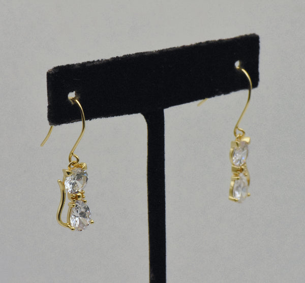 Vintage Cubic Zirconia Cat Gold Tone Sterling Silver Earrings