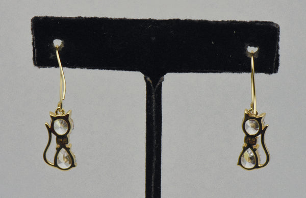 Vintage Cubic Zirconia Cat Gold Tone Sterling Silver Earrings