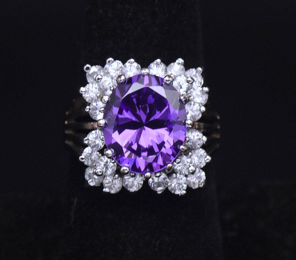 Vintage Gold Tone Sterling Silver Color Change CZ Ring - Size 8