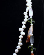 Vintage Carnelian and Agate Calla Lily Beads Pearl Tassel Necklace - 45"