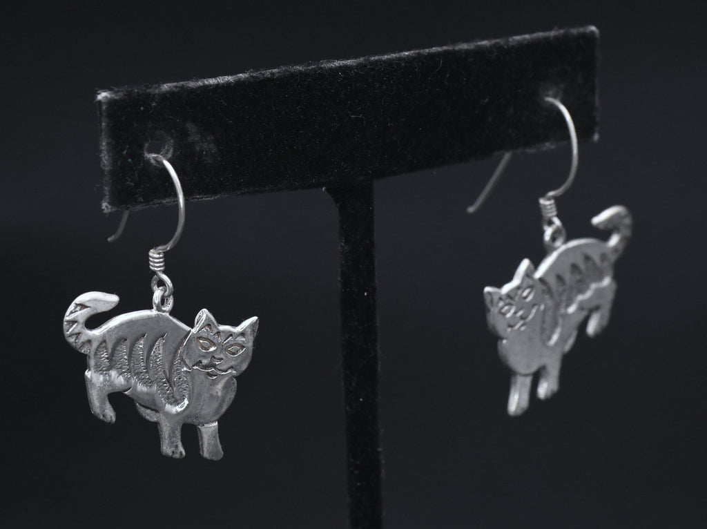 Vintage Whimsical Cat Sterling Silver Earrings
