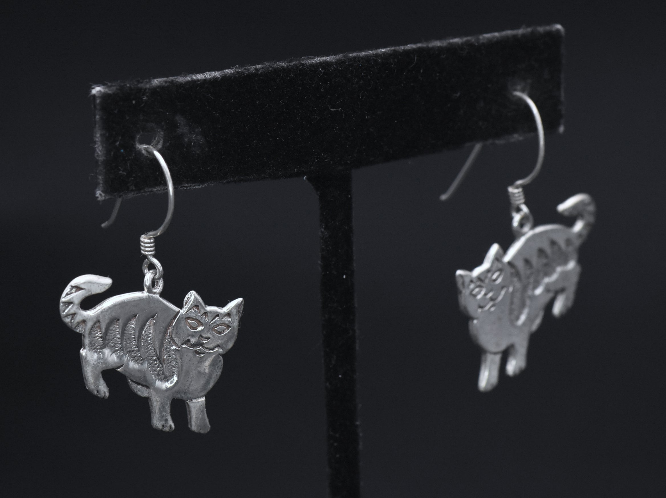 Vintage Whimsical Cat Sterling Silver Earrings