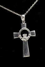 Solvar - Sterling Silver Claddagh Cross Pendant on Sterling Chain Necklace - 17.75"