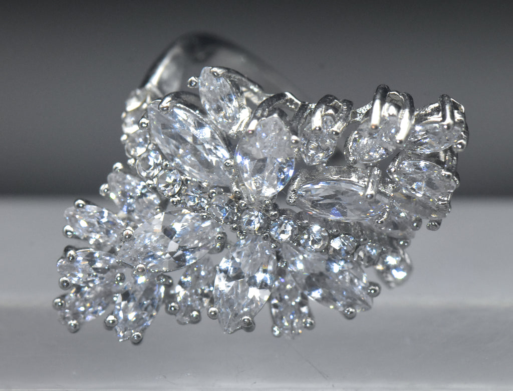 Vintage CZ Cluster Cocktail Ring - Size 9.5