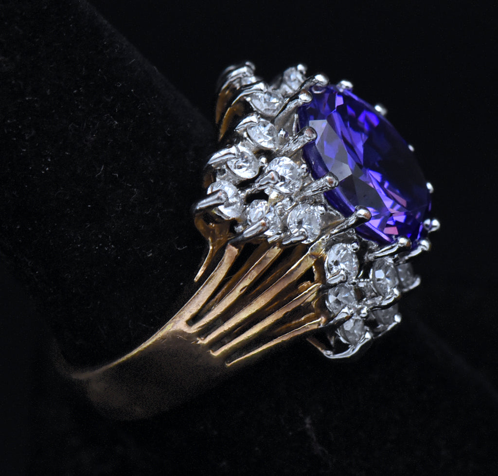 Vintage Gold Tone Sterling Silver Color Change CZ Ring - Size 8