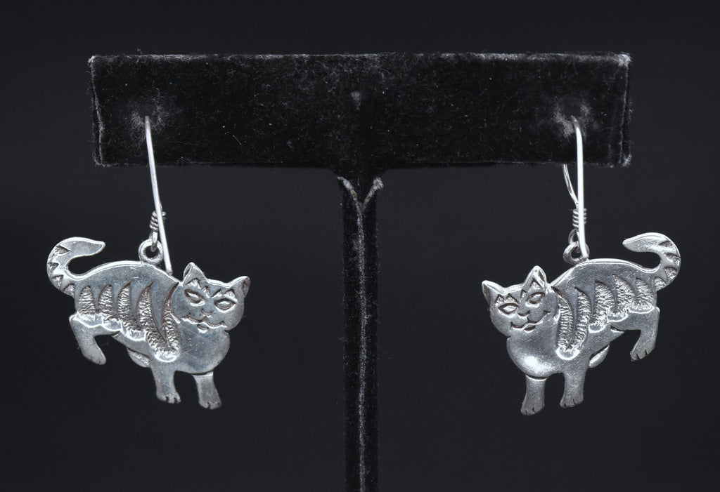 Vintage Whimsical Cat Sterling Silver Earrings