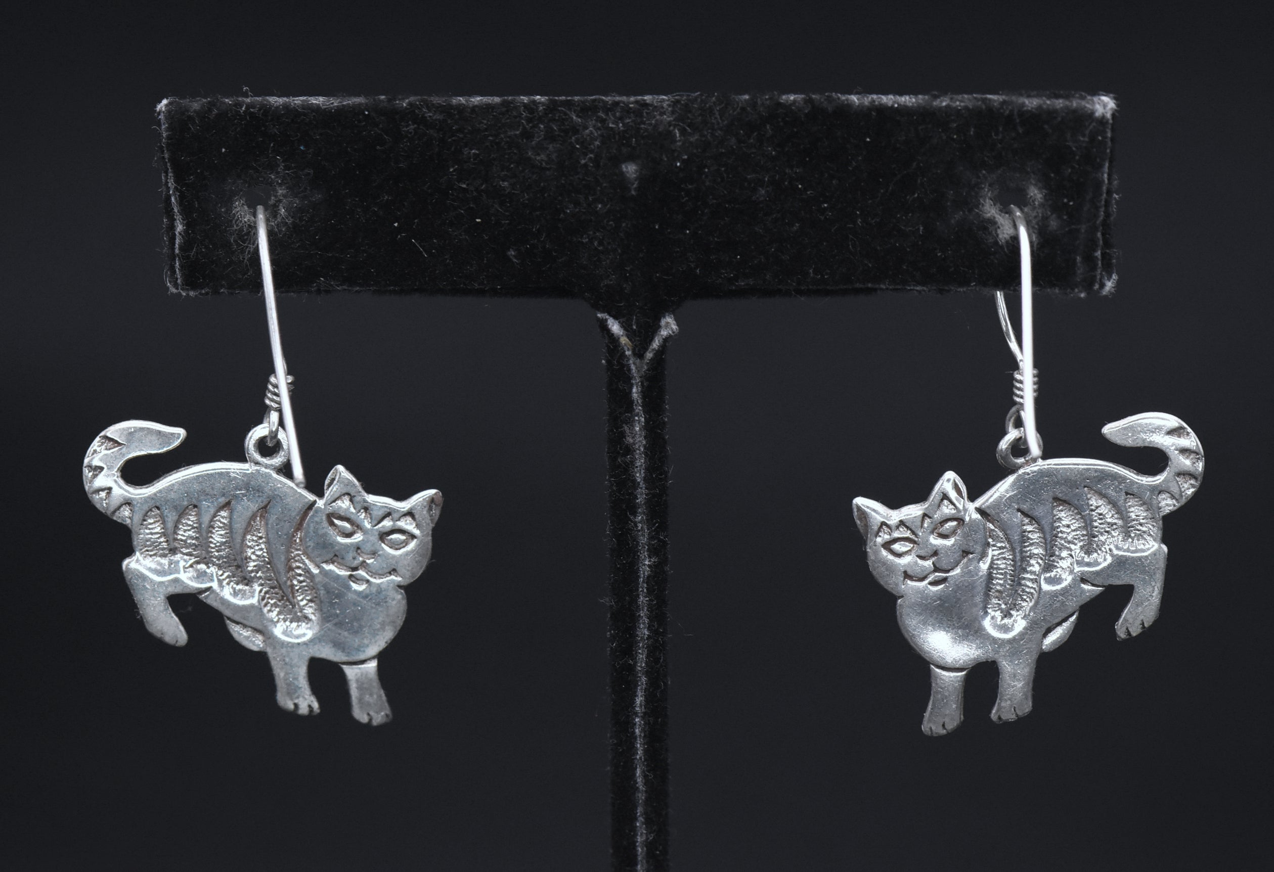 Vintage Whimsical Cat Sterling Silver Earrings