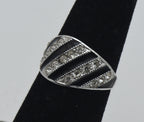 Vintage Sterling Silver Rhinestone and Enamel Ring - Size 5