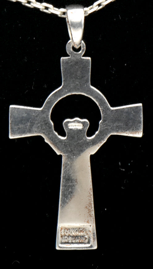 Solvar - Sterling Silver Claddagh Cross Pendant on Sterling Chain Necklace - 17.75"