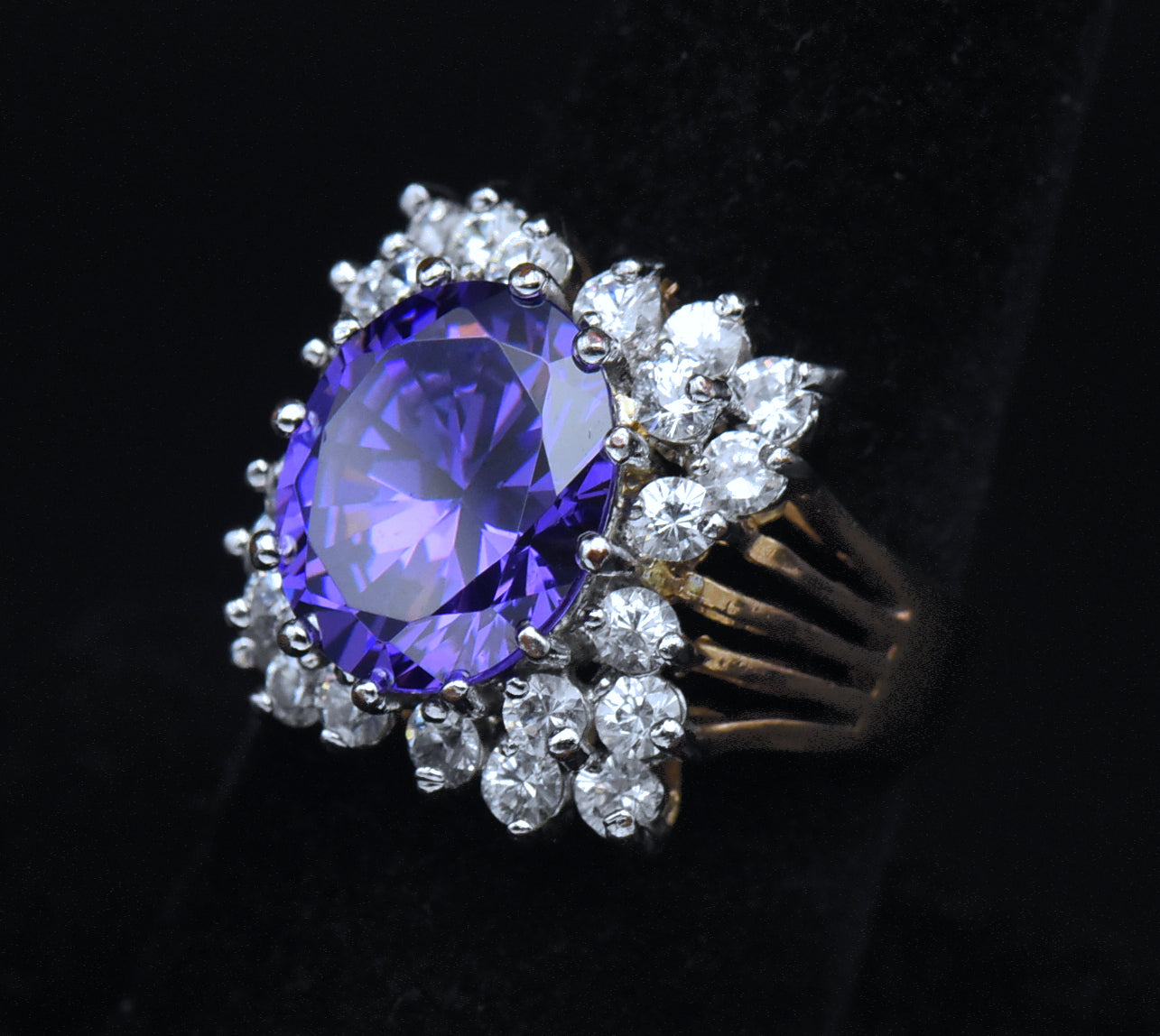 Vintage Gold Tone Sterling Silver Color Change CZ Ring - Size 8