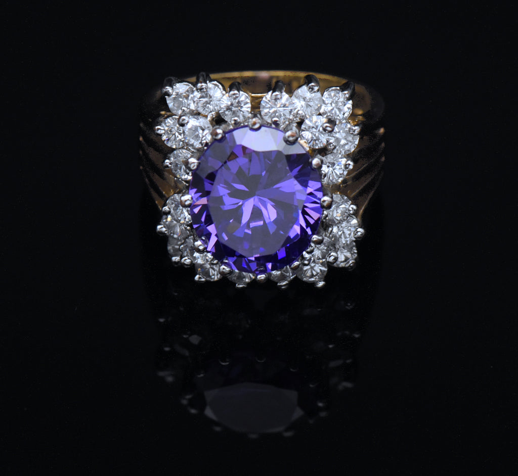 Vintage Gold Tone Sterling Silver Color Change CZ Ring - Size 8