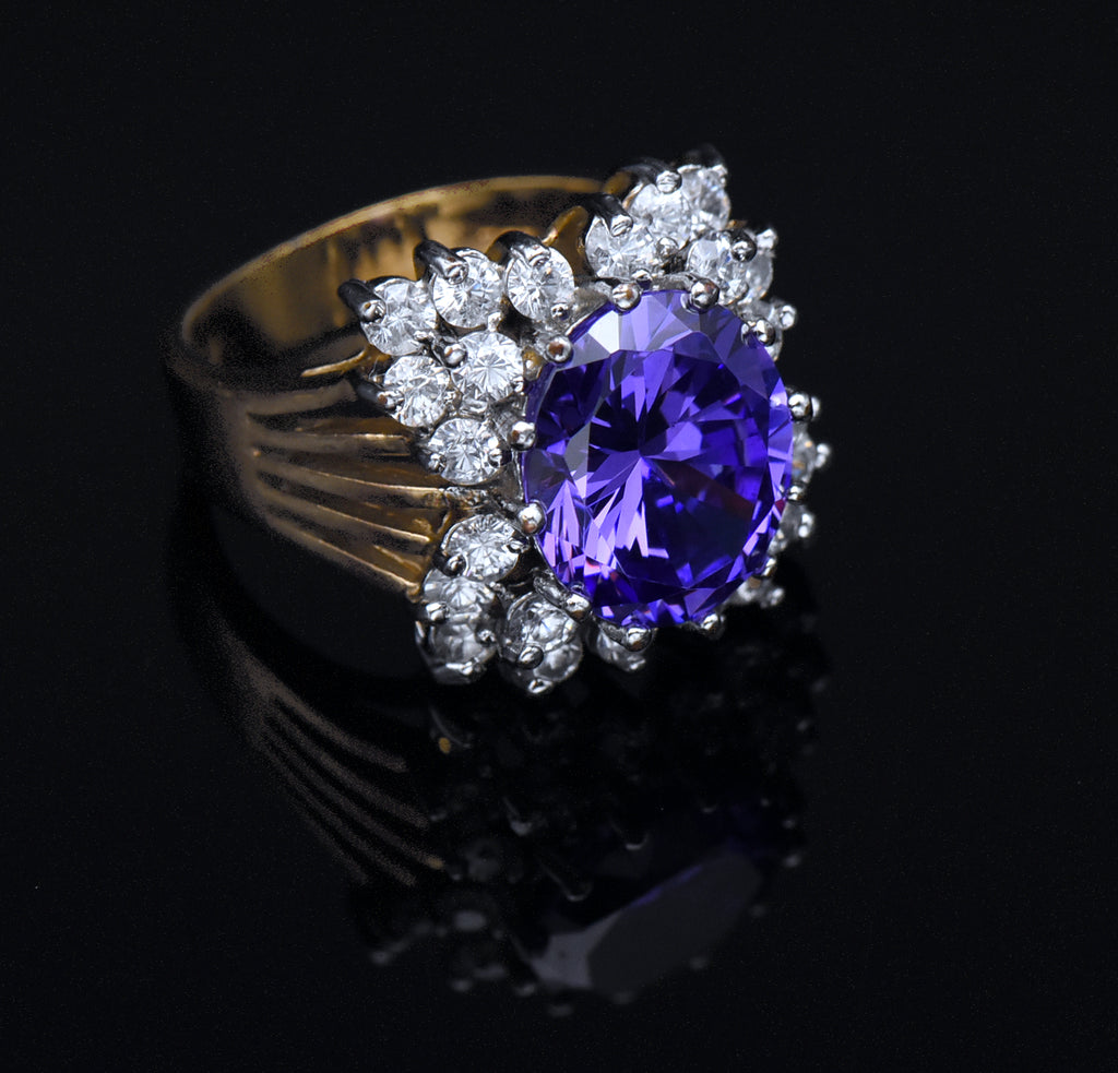 Vintage Gold Tone Sterling Silver Color Change CZ Ring - Size 8