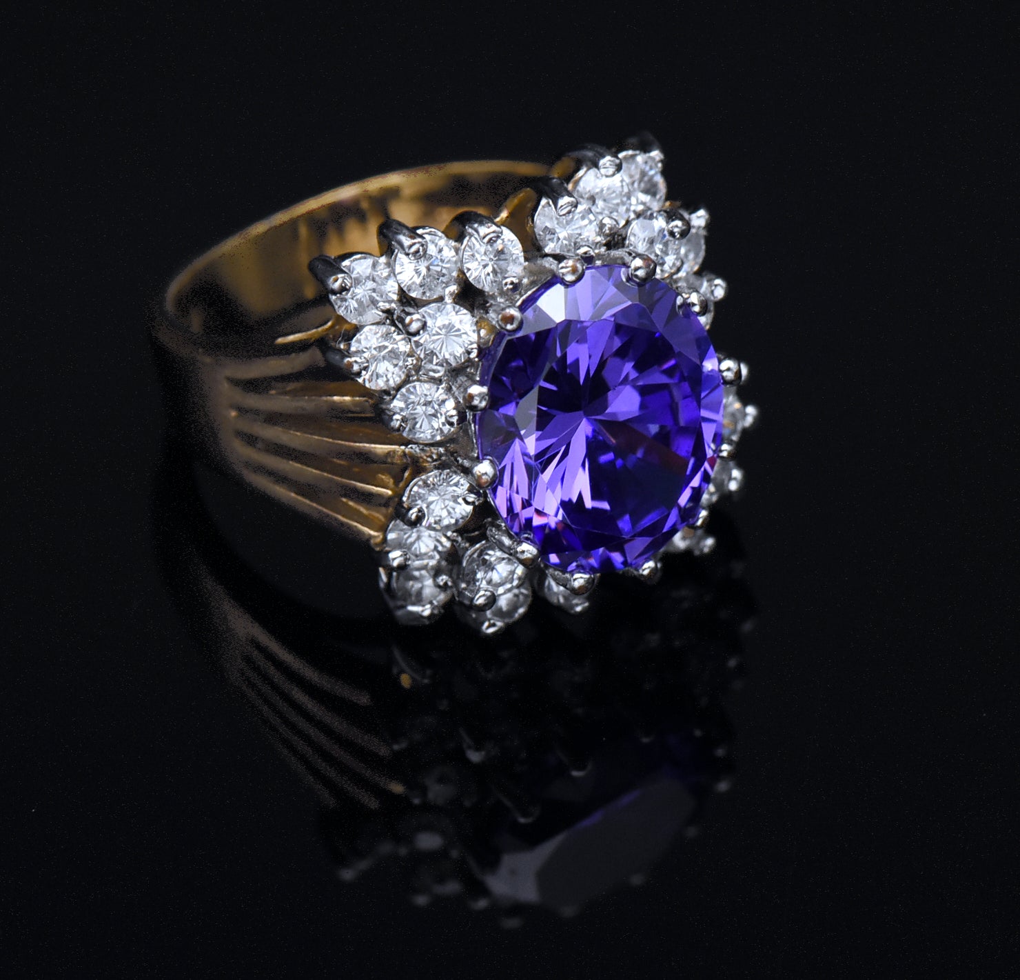 Vintage Gold Tone Sterling Silver Color Change CZ Ring - Size 8