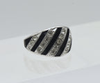 Vintage Sterling Silver Rhinestone and Enamel Ring - Size 5