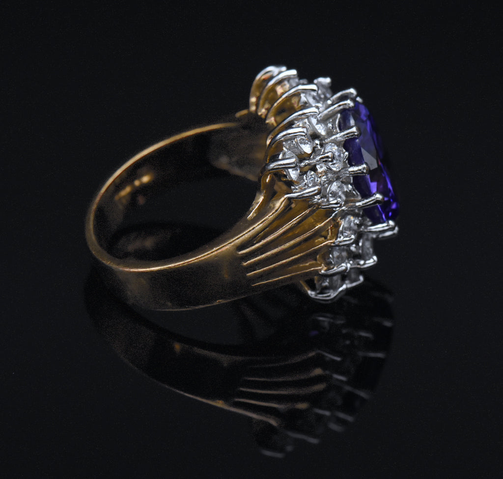 Vintage Gold Tone Sterling Silver Color Change CZ Ring - Size 8
