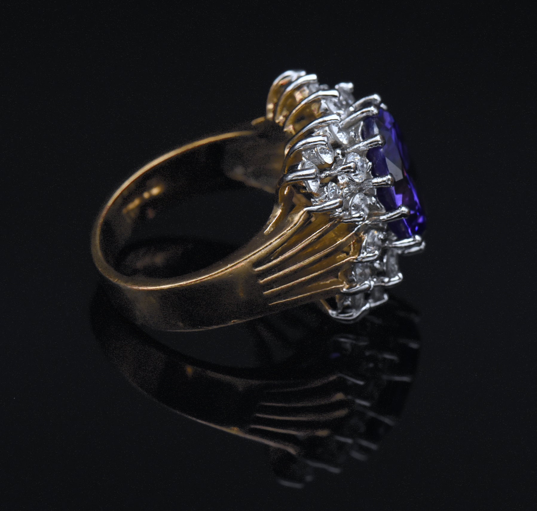 Vintage Gold Tone Sterling Silver Color Change CZ Ring - Size 8