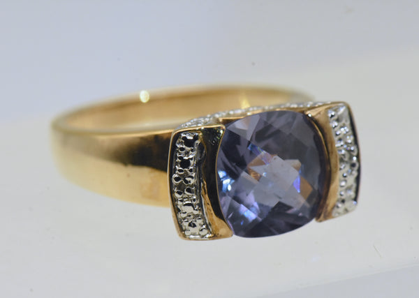 Ross-Simons - Vintage Synthetic Color-Change Sapphire and Diamonds Vermeil Ring - Size 6