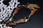 Vintage Carnelian and Agate Calla Lily Beads Pearl Tassel Necklace - 45"