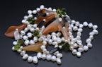Vintage Carnelian and Agate Calla Lily Beads Pearl Tassel Necklace - 45"