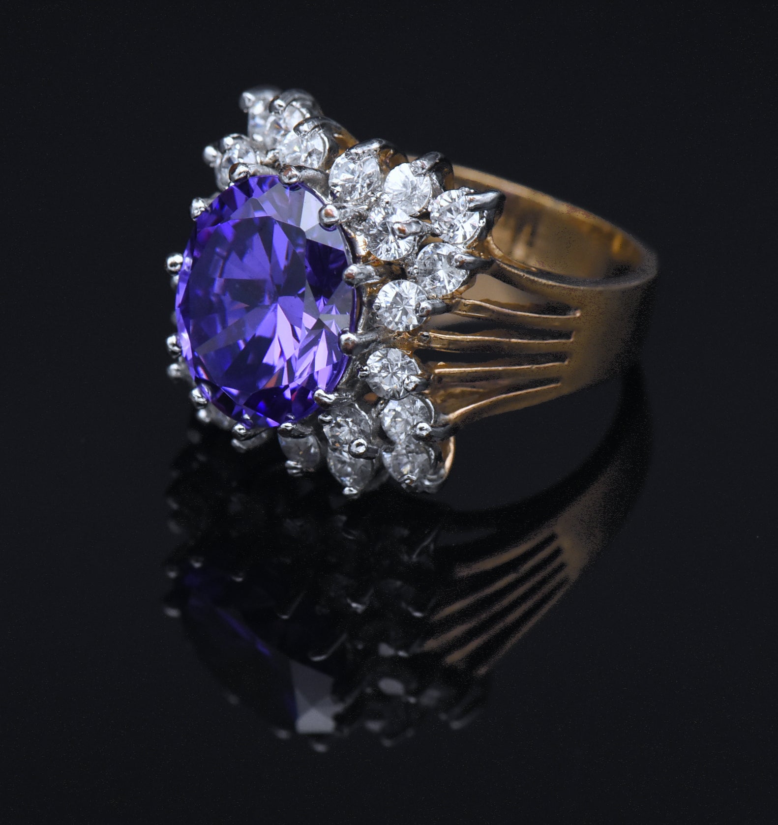 Vintage Gold Tone Sterling Silver Color Change CZ Ring - Size 8
