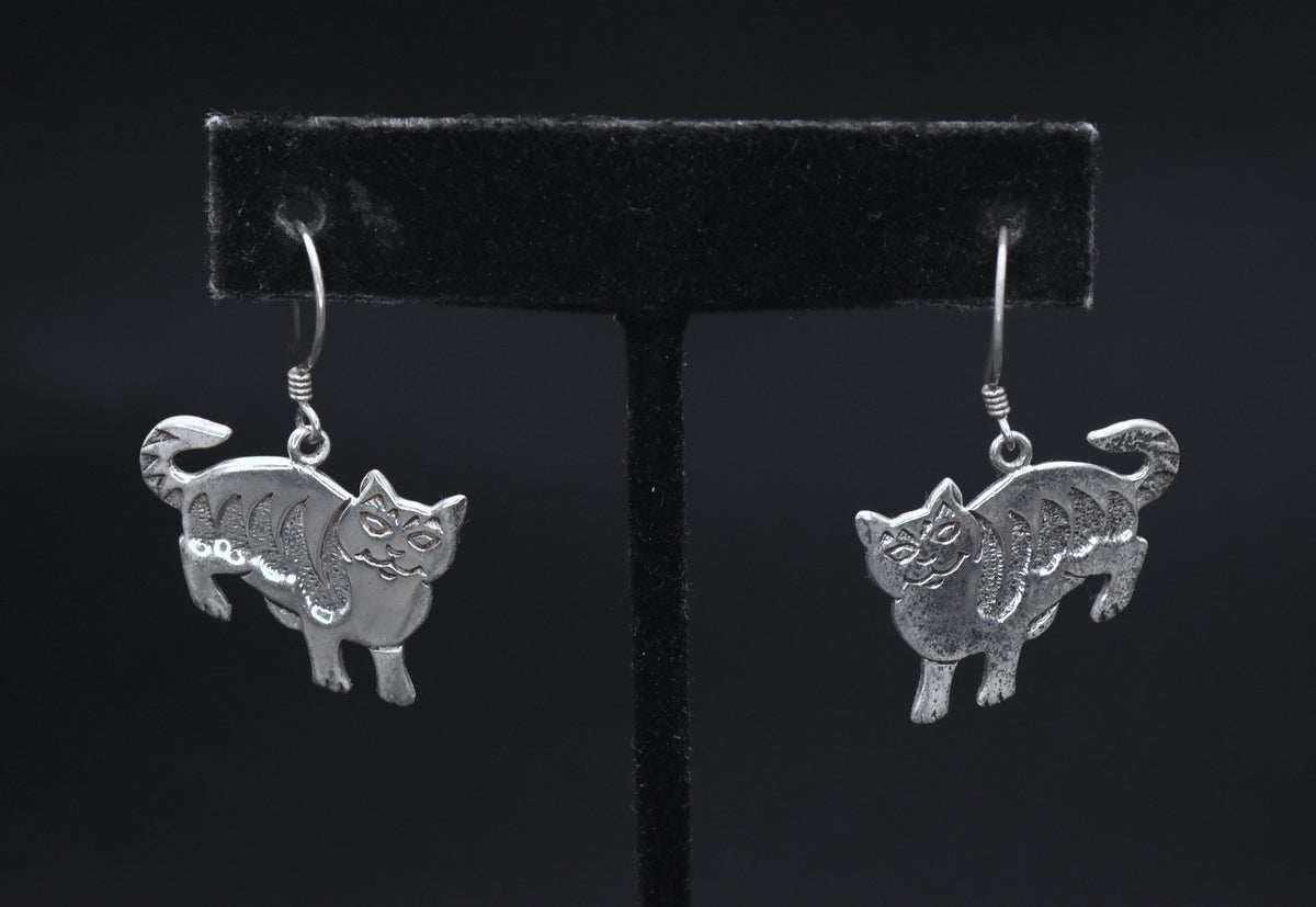 Vintage Whimsical Cat Sterling Silver Earrings