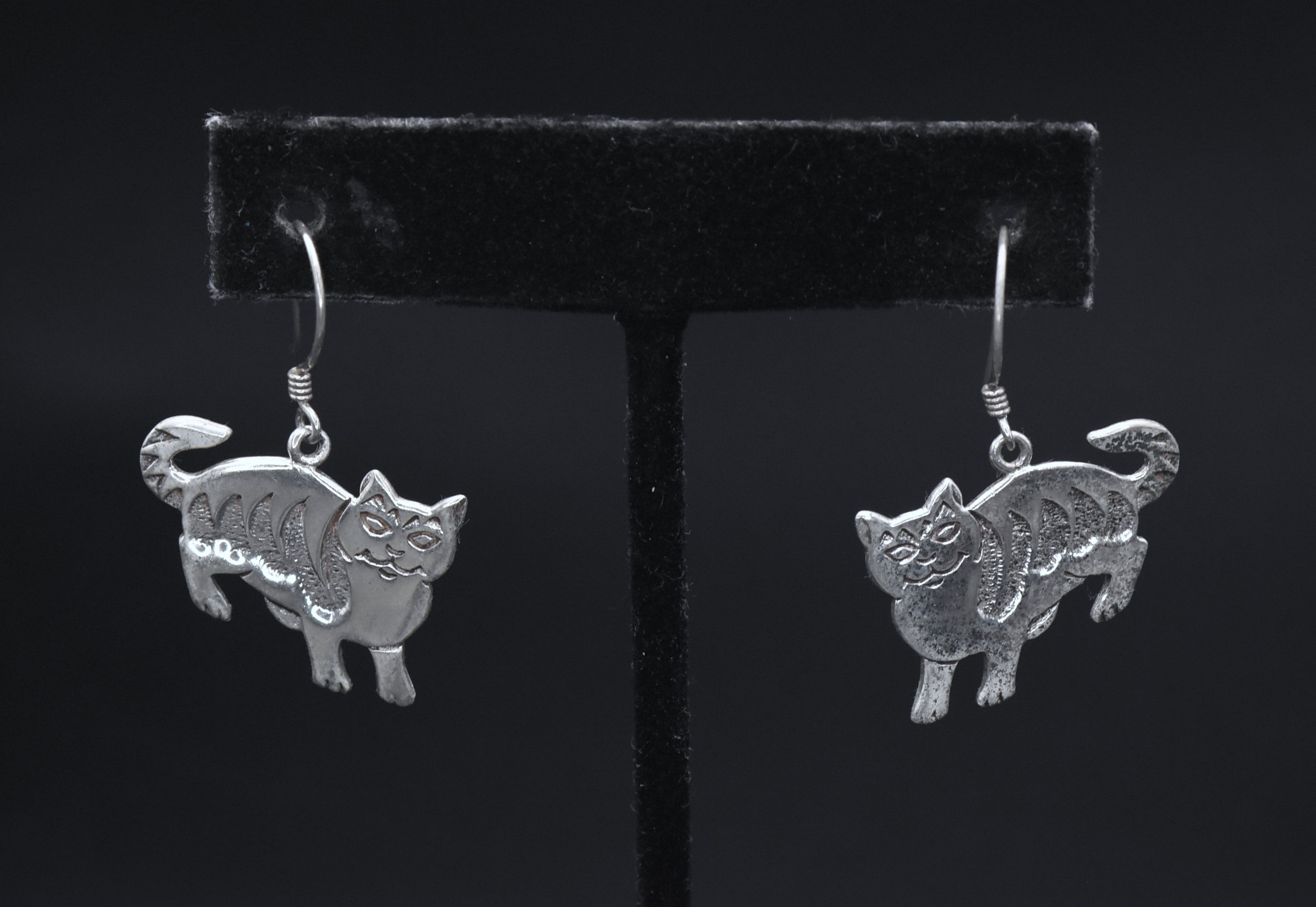 Vintage Whimsical Cat Sterling Silver Earrings