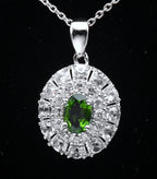 Chrome Diopside and Zircon Sterling Silver Pendant Chain Necklace - 18"