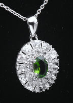 Chrome Diopside and Zircon Sterling Silver Pendant Chain Necklace - 18"
