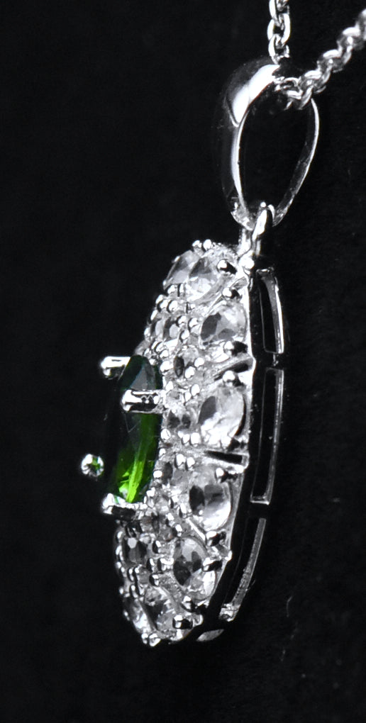 Chrome Diopside and Zircon Sterling Silver Pendant Chain Necklace - 18"
