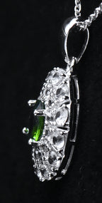 Chrome Diopside and Zircon Sterling Silver Pendant Chain Necklace - 18"