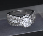 Sterling Silver Round Cut Cubic Zirconia Halo Ring - Size 6.25
